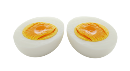 Two halves of boiled egg isolated on white background