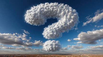 Fluffy cloud question mark over city