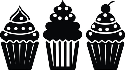 Set of black cupcakes silhouette vector illustration