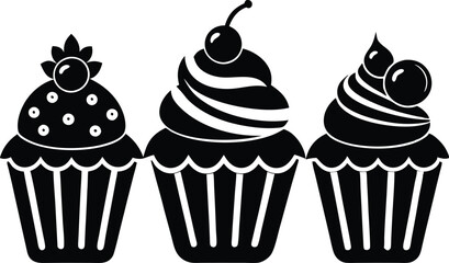 Set of black cupcakes silhouette vector illustration