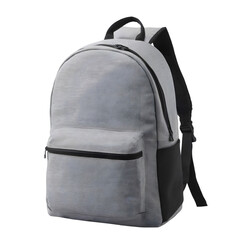 Fototapeta premium Gray backpack with black accents, featuring a front pocket and adjustable straps, suitable for travel isolated on transparent background