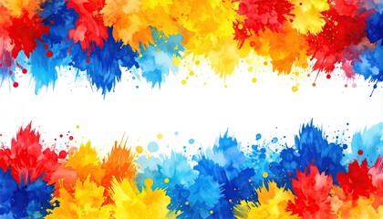 Bold Brushstroke Border Frame with Primary Colors Watercolor Splash Design