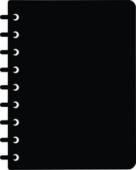 A black spiral notebook is isolated on white background