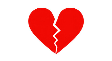 Red broken heart icon with crack on white background