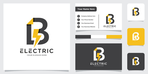 Initial B Letter with Lightning Bolt Logo Vector Design