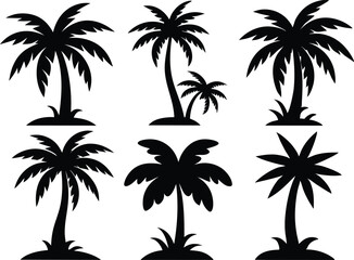 Fototapeta premium Silhouette of palm trees, Collection of silhouette palm trees arranged in different styles and sizes for tropical-themed design
