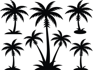 Silhouette of palm trees, Collection of silhouette palm trees arranged in different styles and sizes for tropical-themed design
