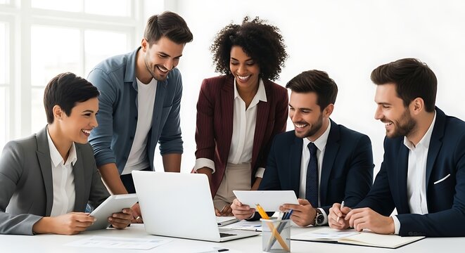 Diverse Business Team Collaborating on Project, Office Meeting - Powered by Adobe