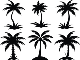 Obraz premium Silhouette of palm trees, Collection of silhouette palm trees arranged in different styles and sizes for tropical-themed design
