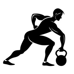 Kettlebell Training Pose Silhouette – Gym Workout and Body Strength Exercise Graphic