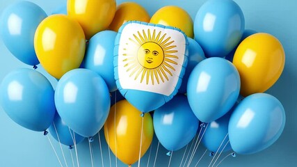 argentina flag waving with blue and white balloons during independence day celebration, concept of national holidays patriotic events