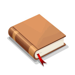 Brown book with bookmark on white background  