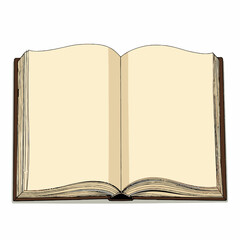 Open book with blank pages on a white background  