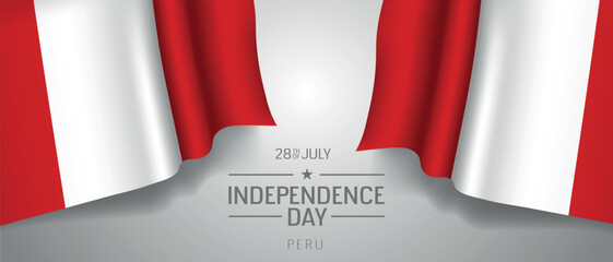 Peru happy independence day greeting card, banner with template text vector illustration. Peruvian memorial holiday 28th of July design element with 3D flag with stripes