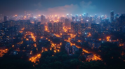 Fototapeta premium Cityscape at night aerial view background illustration