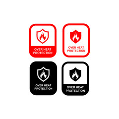 Overheat protection logo with a shield and flame, signifying safety from heat. Available as a red and black vector.