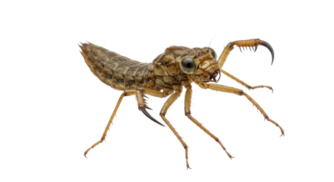 Damselfly larva close-up isolated PNG with Transparent Background