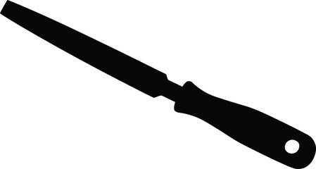 A black silhouette of a file tool is isolated on white background