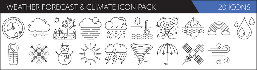 Weather & Climate Conditions Icon Pack – 20 Clean Line Icons