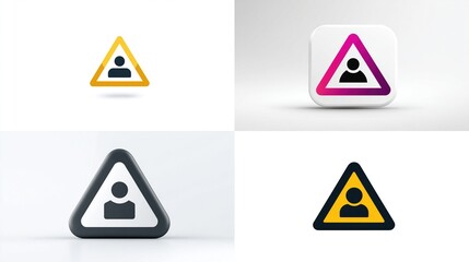 Obraz premium Warning Person sign variations show triangle icons with person symbol in the middle