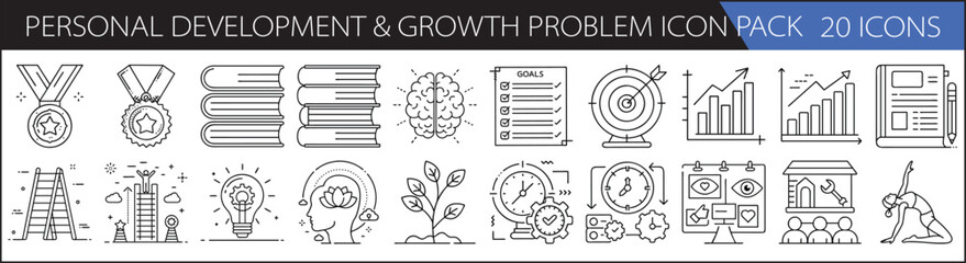 Personal Growth & Self-Development Icon Set – 20 Modern Line Icons