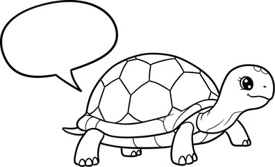 Turtle coloring page for kids printable cute cartoon turtle drawing with speech bubble vector illustration