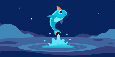 Cartoon Fish Jumping From Magical Glowing Stream