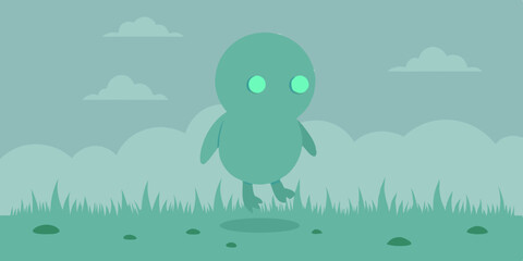 Cartoon Glowing Spirit Walking Through Fog Covered Landscape