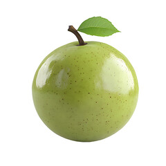 Fresh green apple with leaf and stem isolated on transparent background