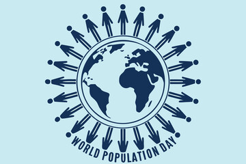World Population Day Icon with Globe and People Silhouettes
