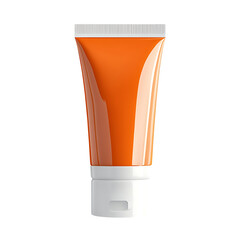 Glossy orange cosmetic tube with white cap isolated on transparent background