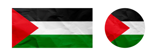 Palestinian Flag with Wrinkled Paper Texture in Rectangle and Circle Icon Formats on Transparent Background