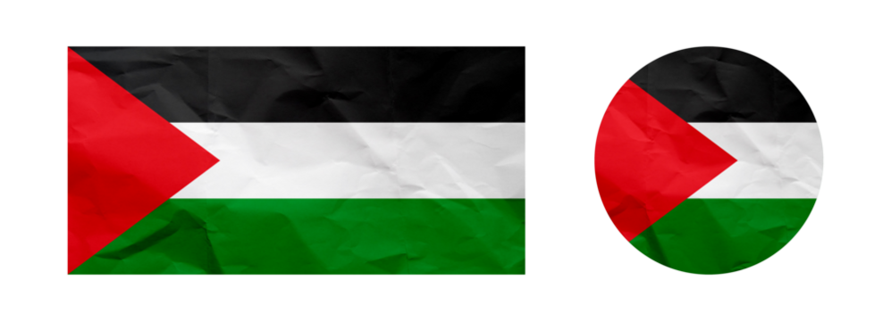 Palestinian Flag with Wrinkled Paper Texture in Rectangle and Circle Icon Formats on Transparent Background