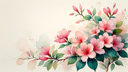Fototapeta premium Delicate Watercolor Blossoms Adorning a Softly Lit Canvas with Gentle Hues of Pink and Green Throughout