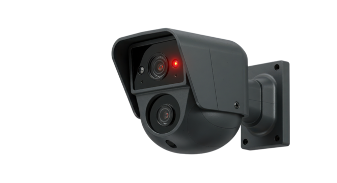 Black Outdoor CCTV Surveillance Security Camera Product Shot isolated on Transparent Background