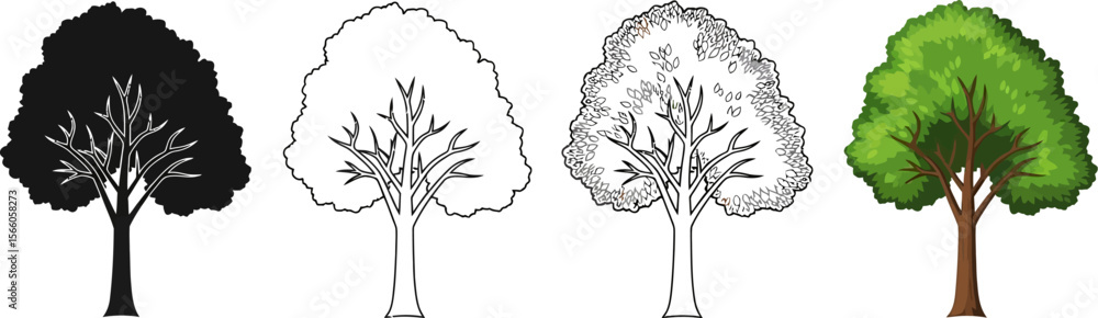 Aufkleber tree illustration set with different styles vector design for nature and forest concept art drawing 
