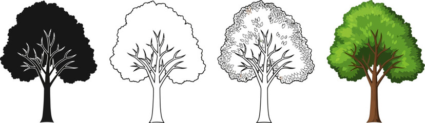Tree illustration set with different styles vector design for nature and forest concept art drawing 100