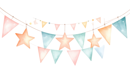 Pastel party flags on white background