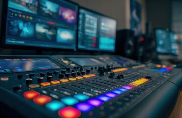 Vibrant Control Panel in a Modern Broadcast Studio