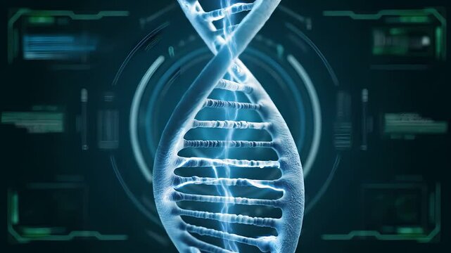 Stunning 4 K D N A Helix Animation Genetic Code Science Technology Medical Research Healthcare Biotechnology Futuristic Interface Digital Background Glowing Blue Energy Strand Double Helix