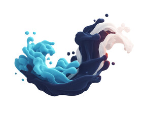 Abstract fluid splash in shades of blue, navy, and white with dynamic, curling motion and smooth, soft texture, isolated on white background. Concept of harmony, motion, and visual energy