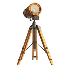 Vintage wooden spotlight lamp on tripod isolated on transparent background