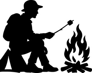 Naklejka premium vector illustration of a man holding meat for burn in fire 