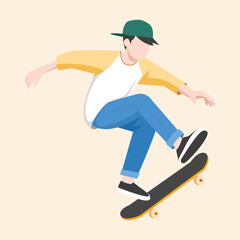 Skater Boy Performing Skateboard Trick – Youth Sports Vector Illustration