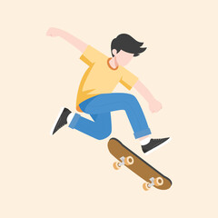 Skater Boy Performing Skateboard Trick – Youth Sports Vector Illustration
