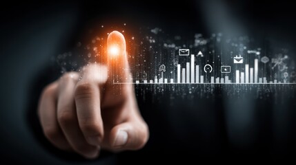 Hand touching digital data