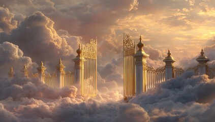 Golden Gates to Heaven Await in a Celestial Cloudscape