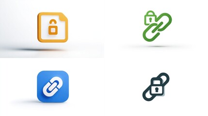 Icons file unlock, link with lock, link, locked link, on white