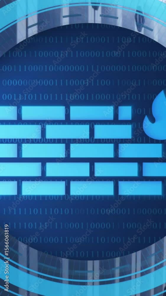 Poster animation of circular scanner processing firewall data over server room