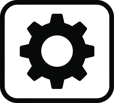 A settings icon with a gear inside a square isolated on white background